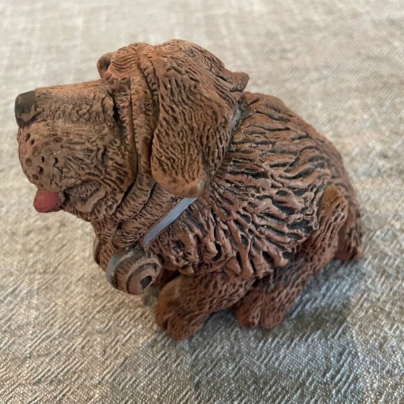 St Bernard Brown Clay Dog Figure Signed by Artist 4" x 3" - Picture 3 of 7